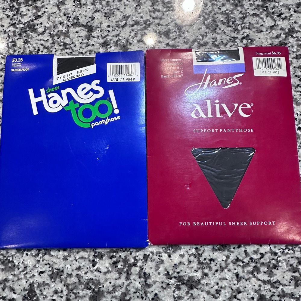 Hanes Too! Alive Sheer Support‎ Pantyhose Classic Navy Barely Black Size CD EF